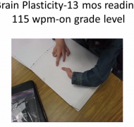 Screenshot of Brain Plasticity - 13 mos reading 115 wpm on grade level
