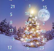 braille advent calendar with snow and Christmas tree