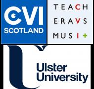 Logos of CVI Scotland, Teach CVI, and Ulster University