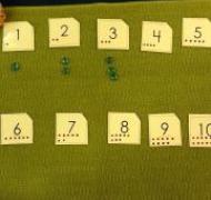 number cards arranged in order with objects under the numbers 1-3 