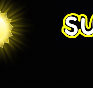 Image of sun with the word "sun" outlined with yellow bubble letters