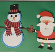 Christmas card with tactile snowman and Santa Claus
