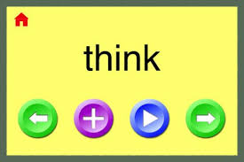 Flashcard with the word "think" and control buttons