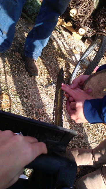 Touching a chainsaw