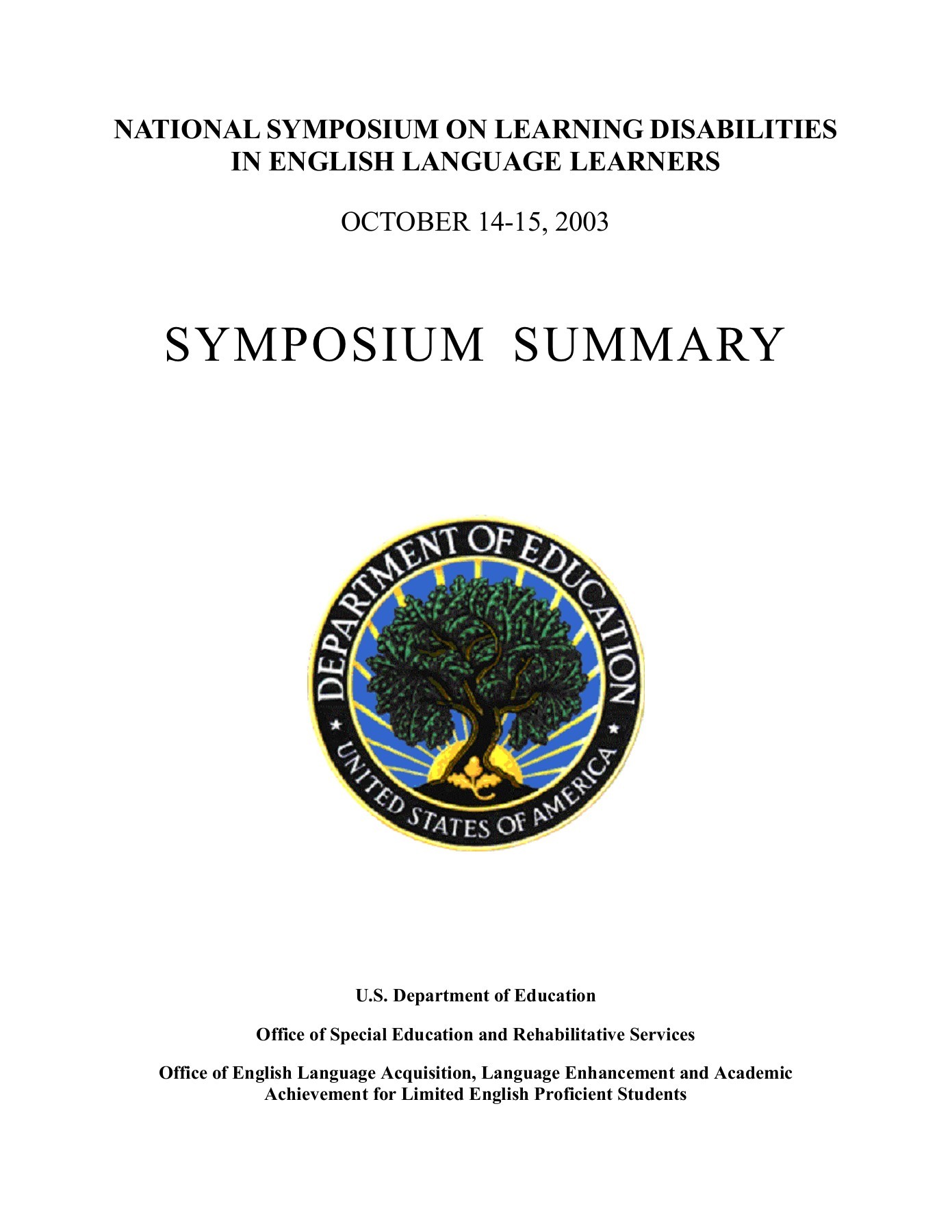 Cover sheet of ELL LD report