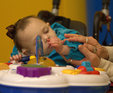 Baby examining toy