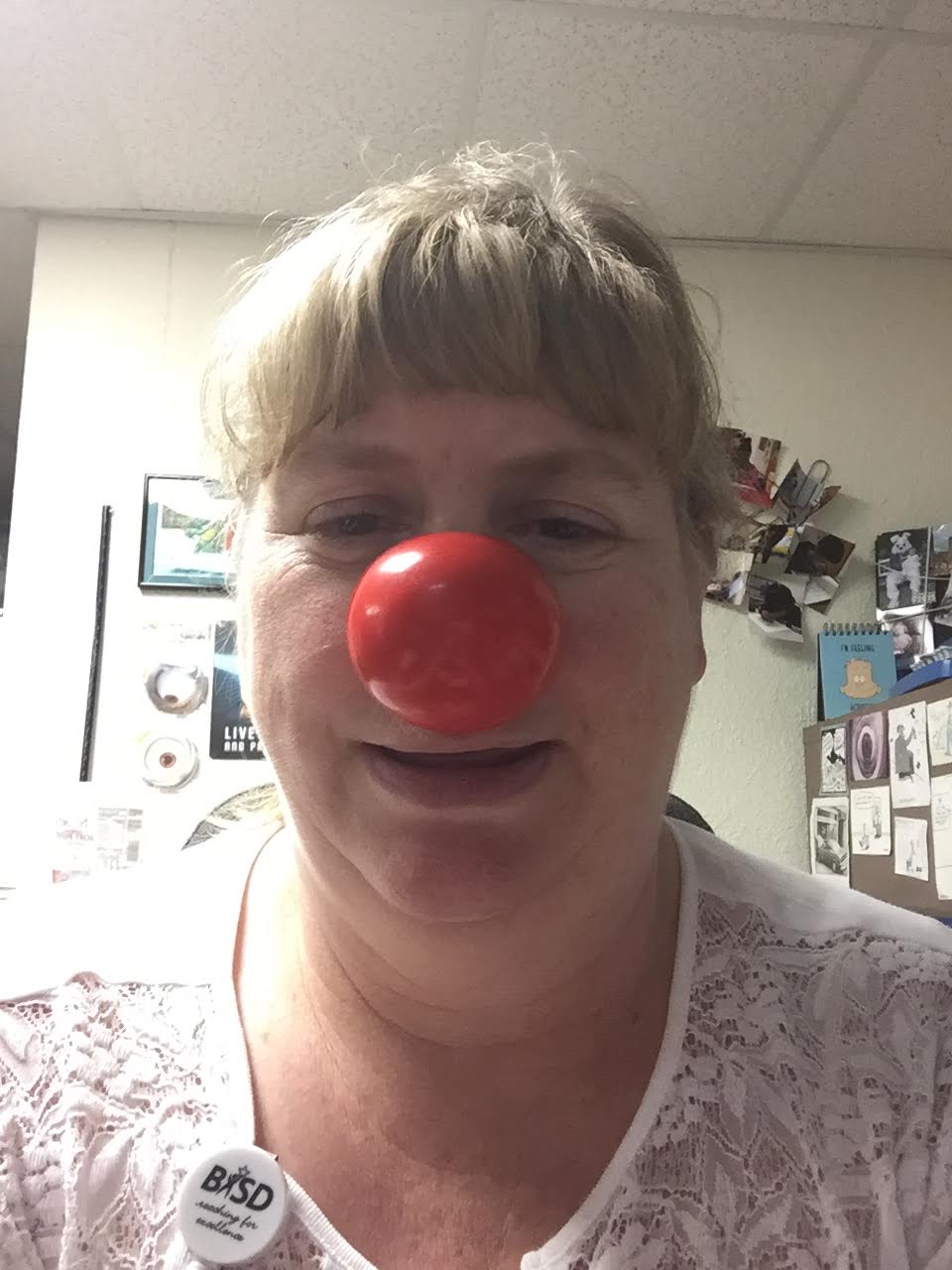 Teacher wearing a red nose