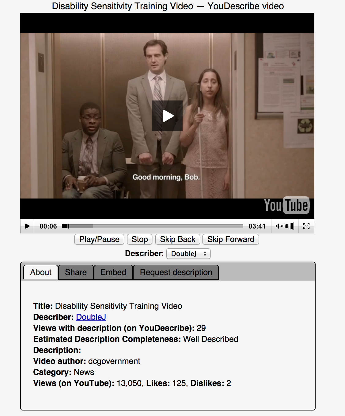 Screenshot of YouDescribe video