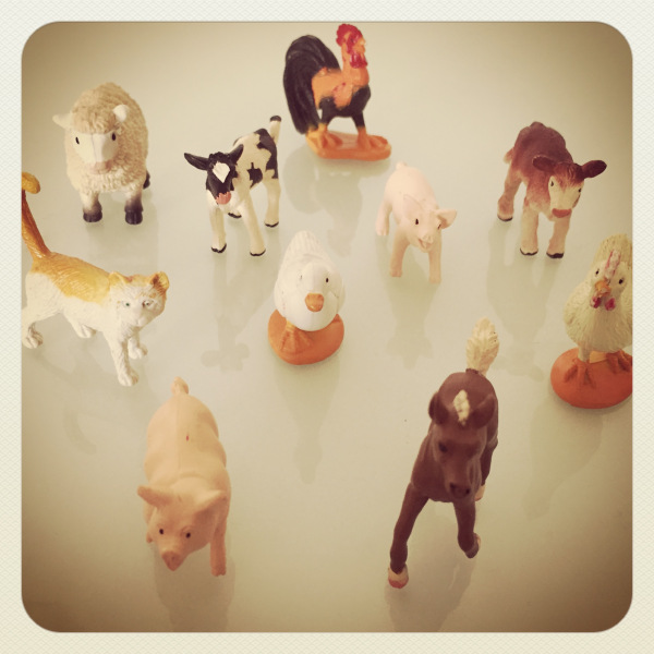 Small plastic farm animals