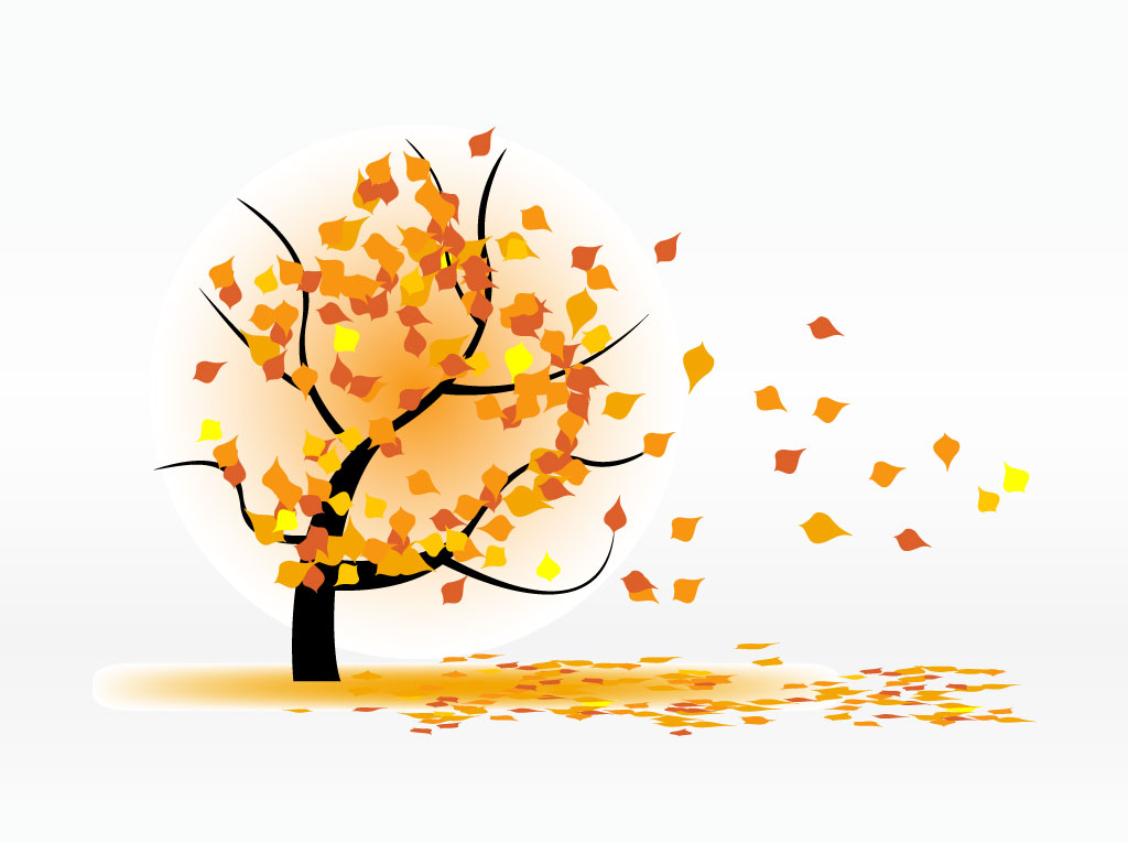 a tree with orange leaves blowing in the wind