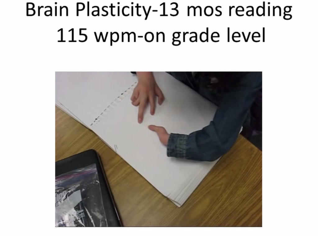 Screenshot of Brain Plasticity - 13 mos reading 115 wpm on grade level