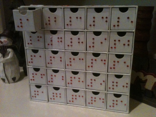 Photo of advent calendar with braille numerals