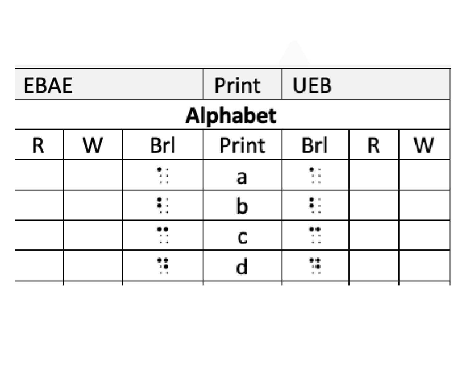 Screenshot of braille checklist