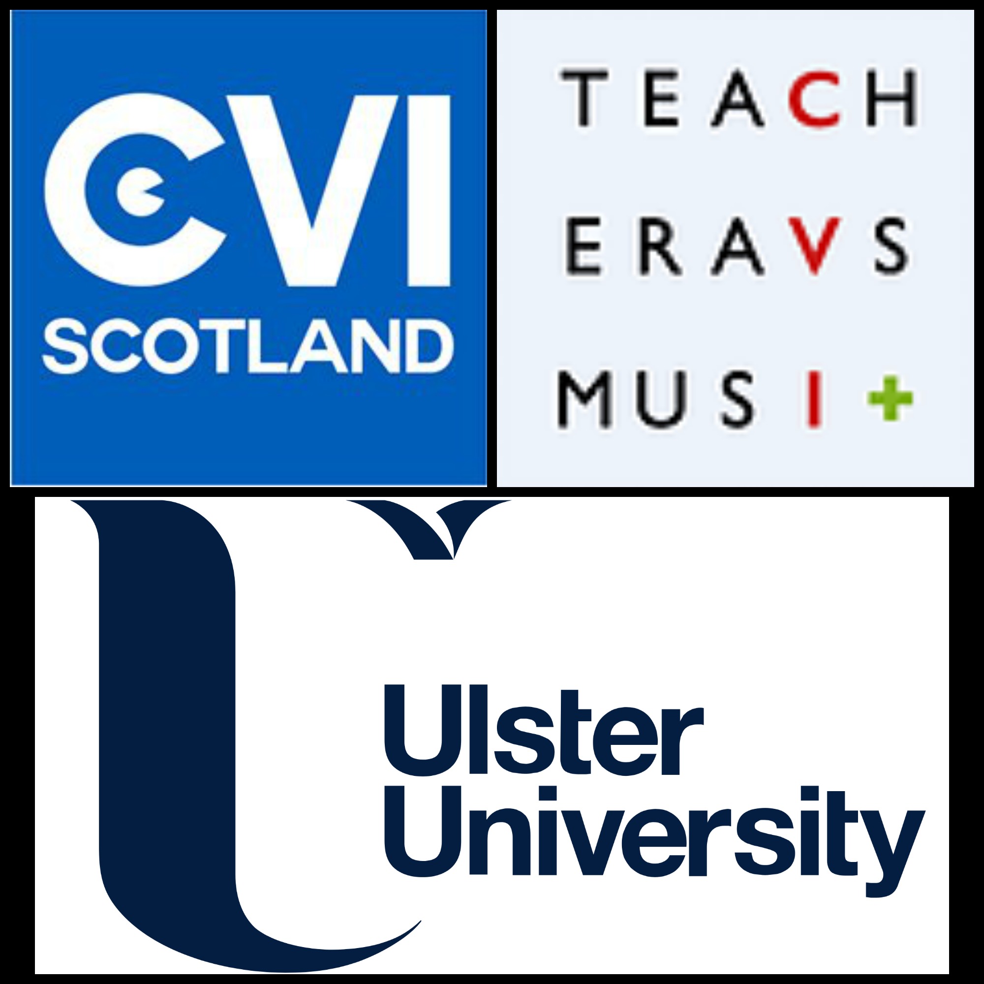Logos of CVI Scotland, Teach CVI, and Ulster University