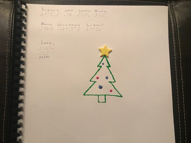 Cover of Christmas Word Search book with tactile Christmas tree