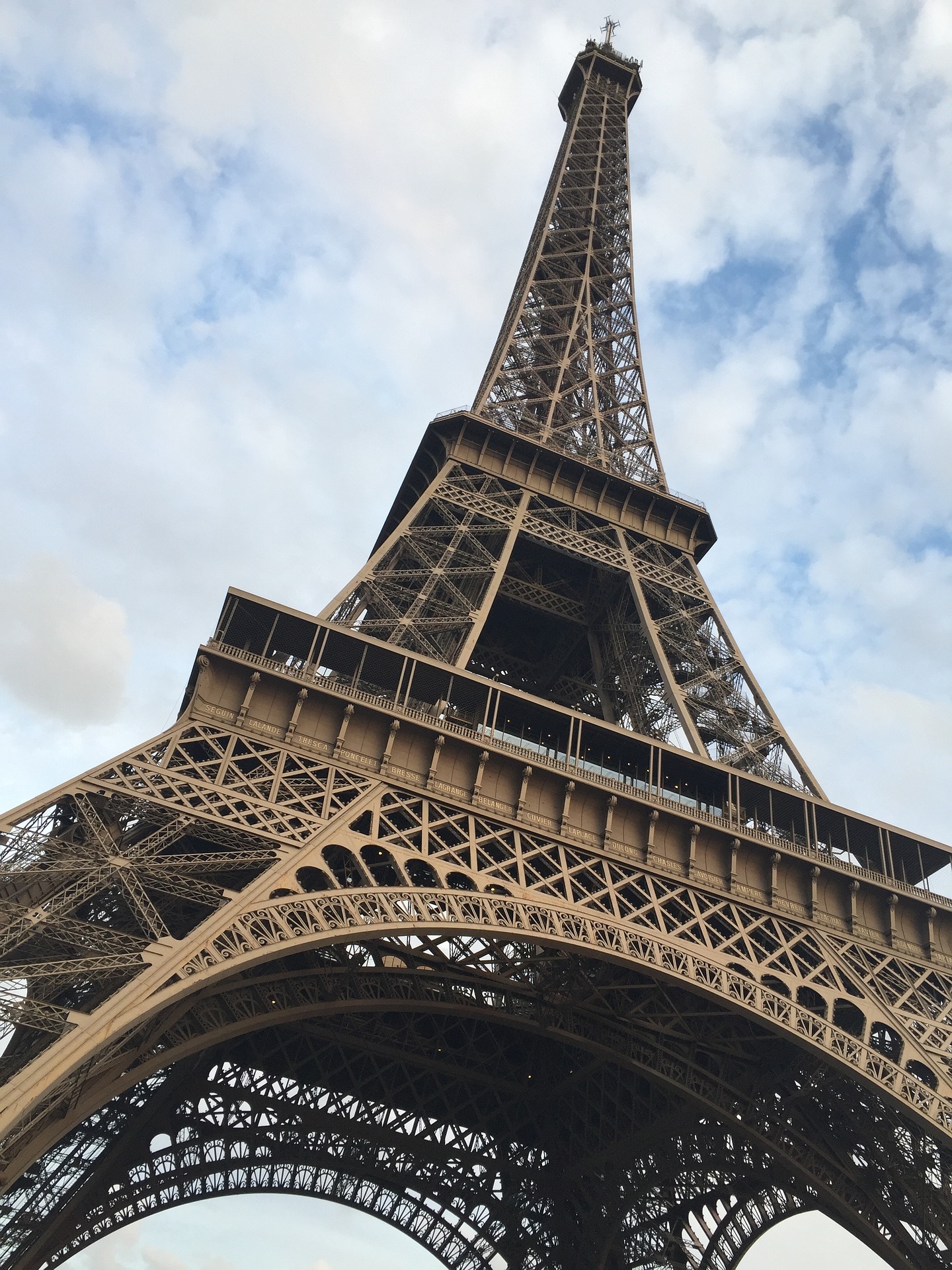 looking up at the Eiffel Tower