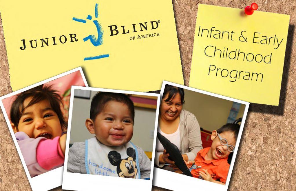 Junior Blind logo and young children using iPad