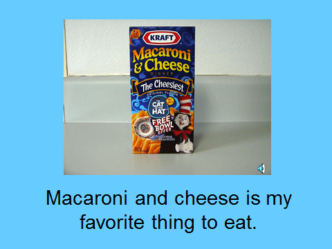Page from accessible power point book about making macaroni and cheese.