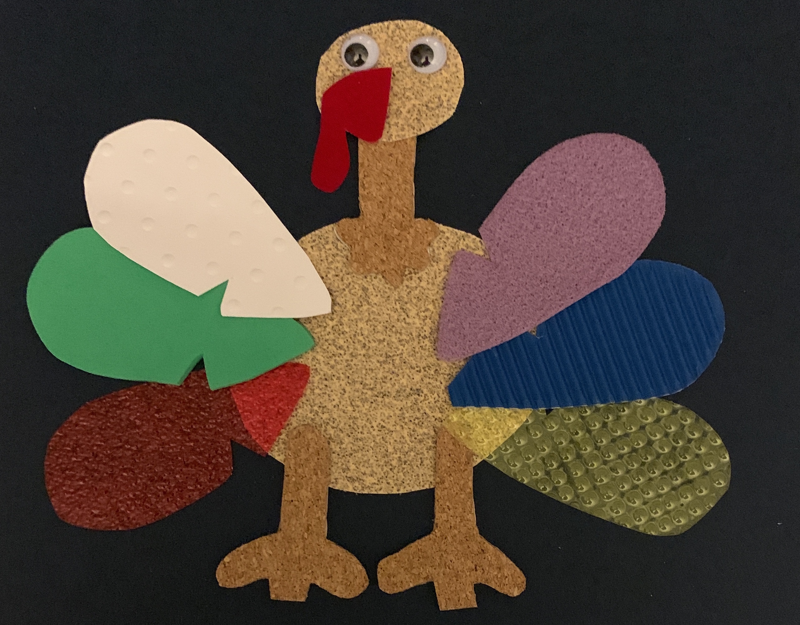 Tactile turkey with sandpaper body and textured feathers