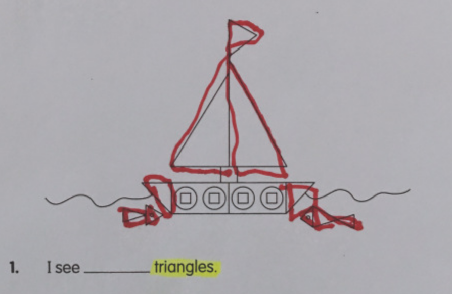 Worksheet of triangles adapted for a child with CVI