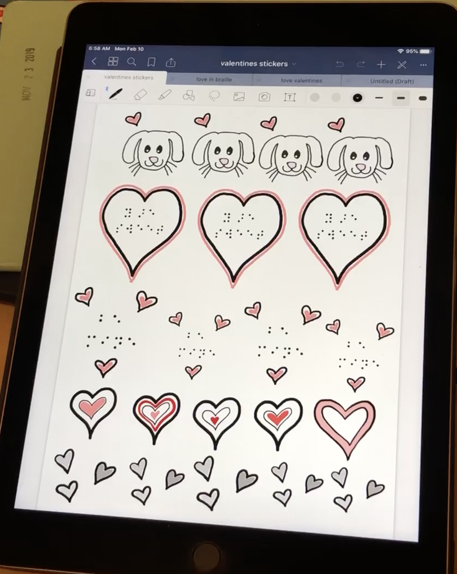 Screenshot of Valentine stickers on iPad