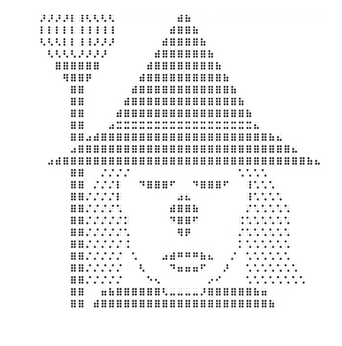 Braille design of witch with a broomstick