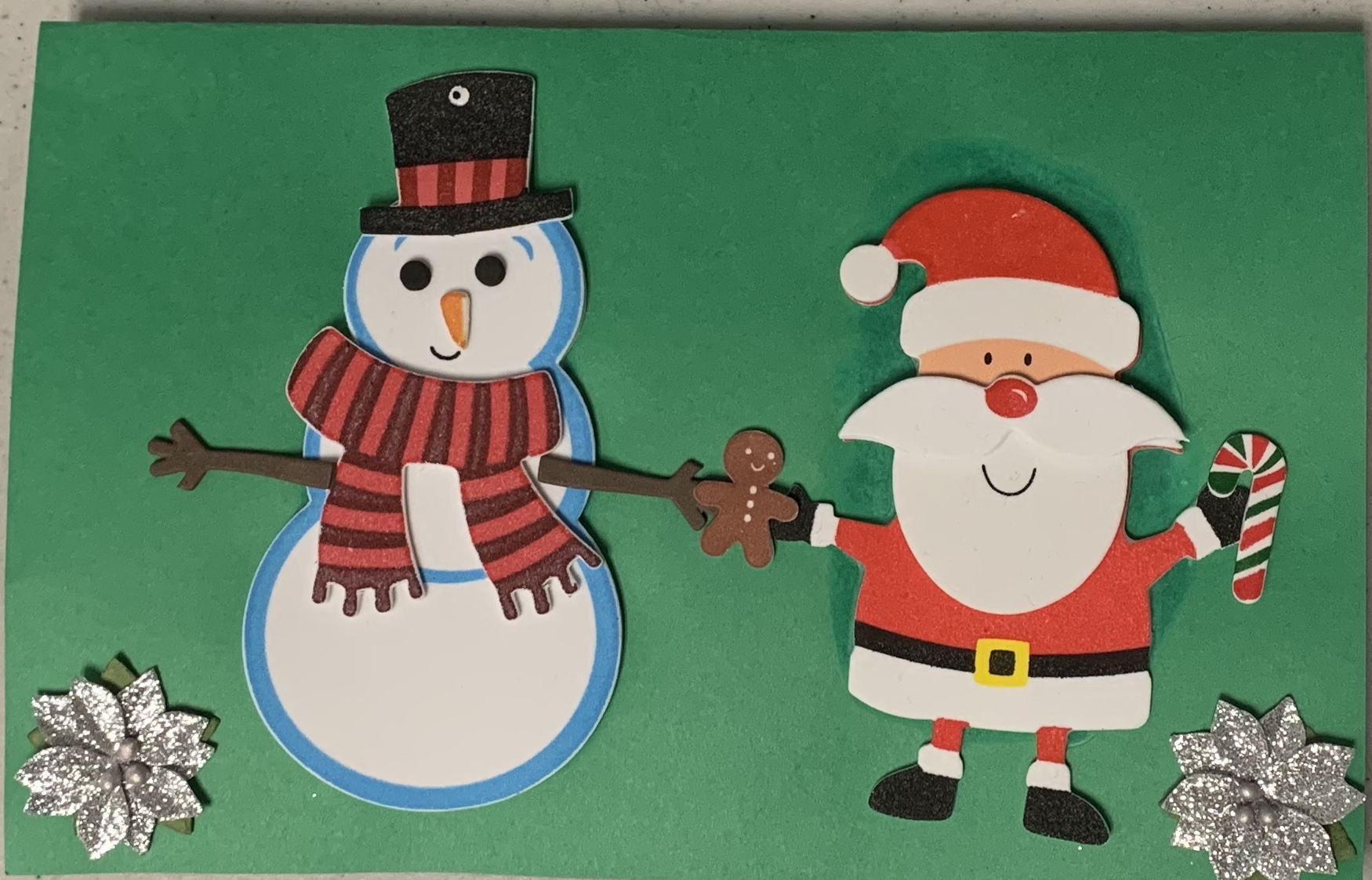 Christmas card with tactile snowman and Santa Claus