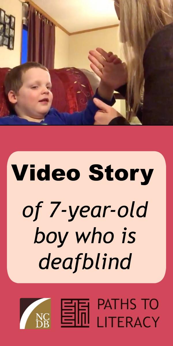 Collage of video story about 7-year-old boy who is deafblind